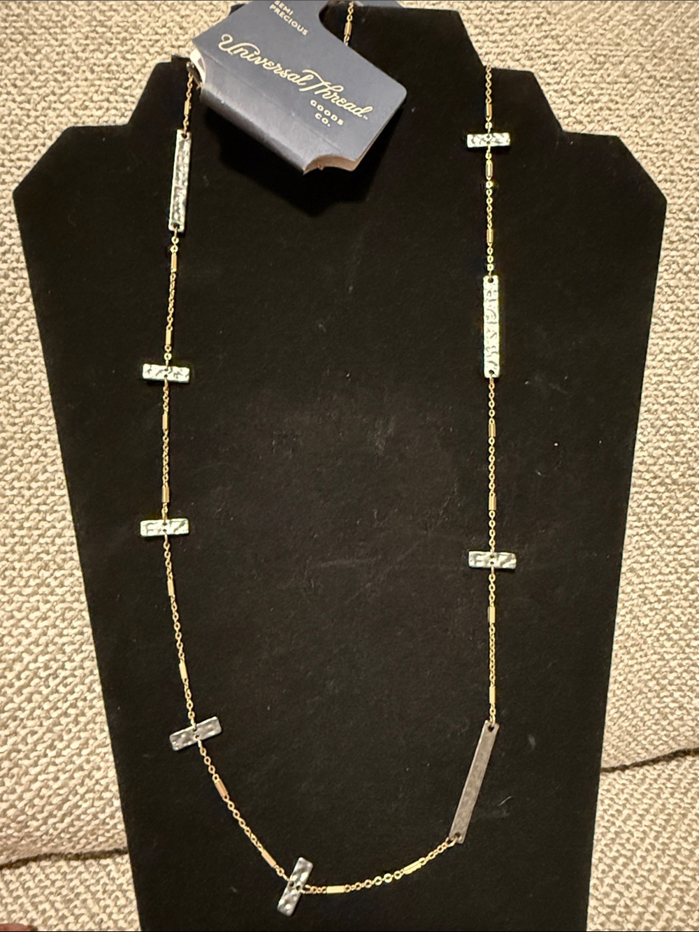 Universal Thread Gold Chain Necklace with grey hammered Bar Stations